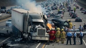 catastrophic semi accident on a busy highway