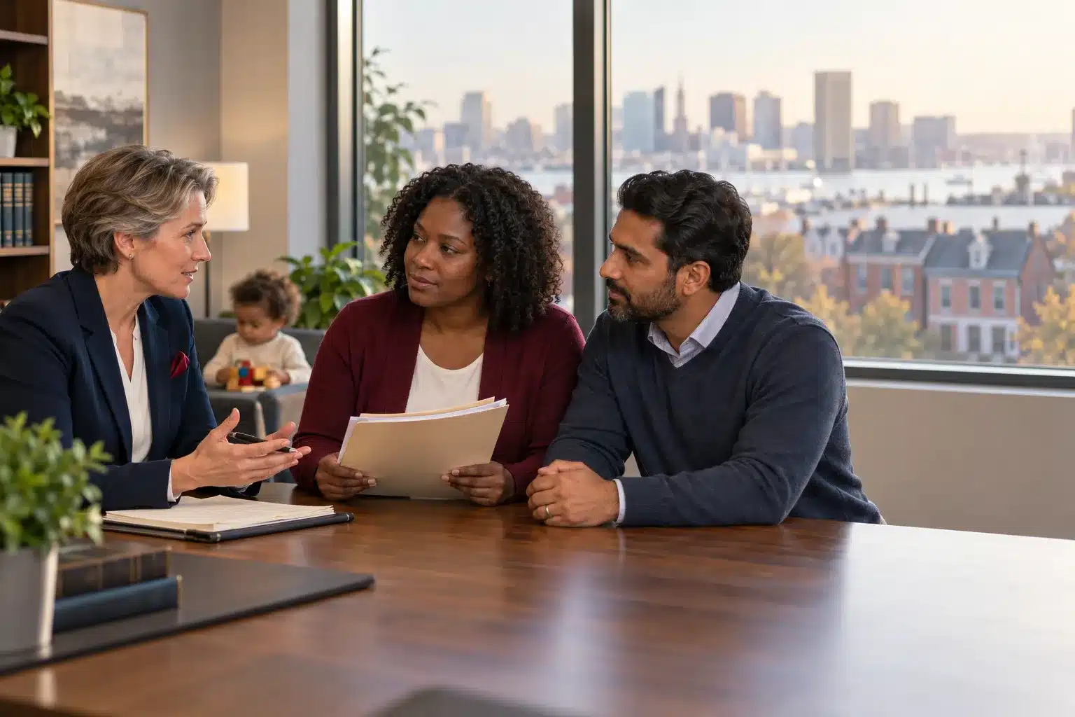Cerebral Palsy Lawyer in Baltimore: Was Your Child's Diagnosis Preventable? 1 Concerned parent holding infant's hand, medical documents nearby, soft professional setting