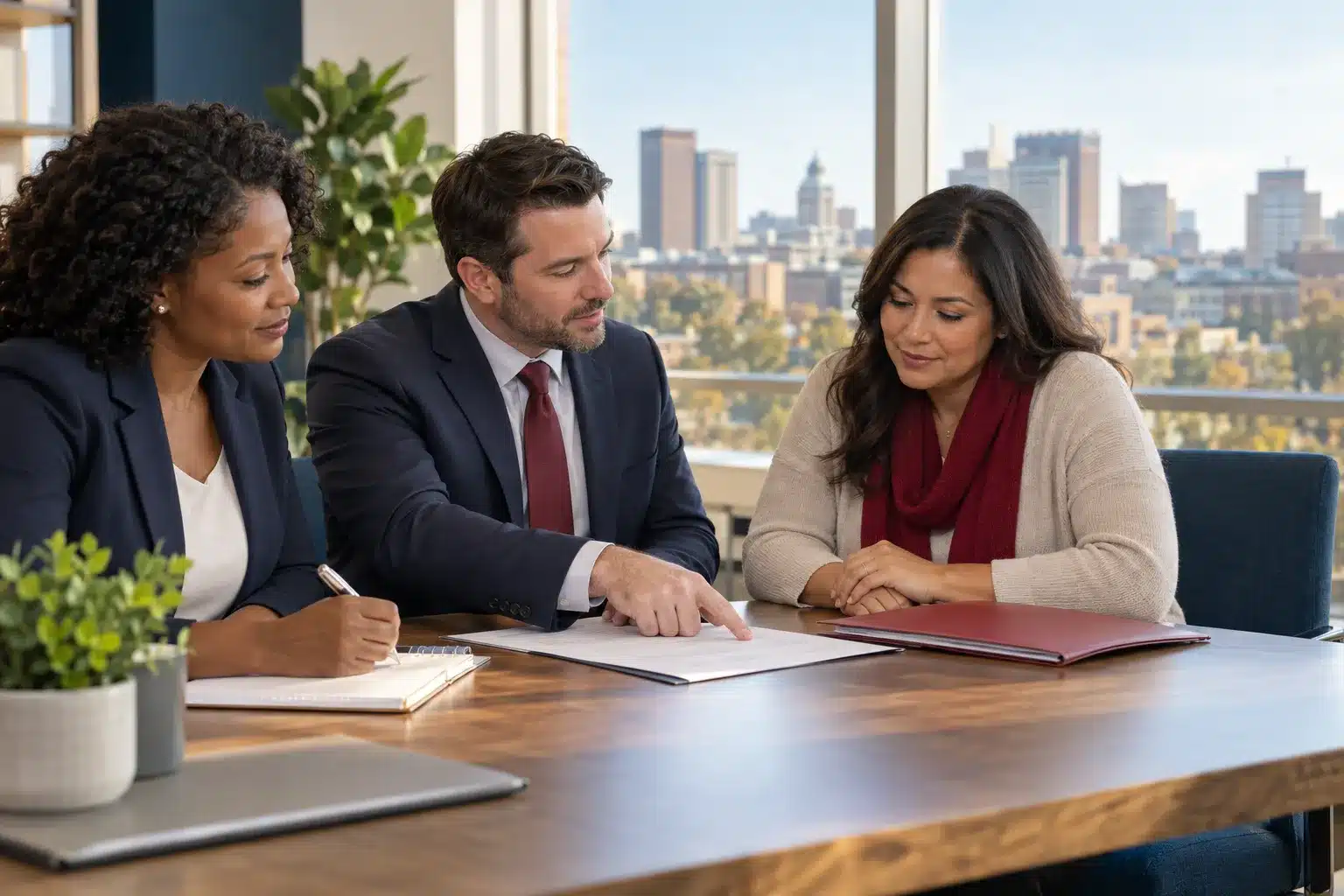 Attorney consulting with car accident client in Laurel office