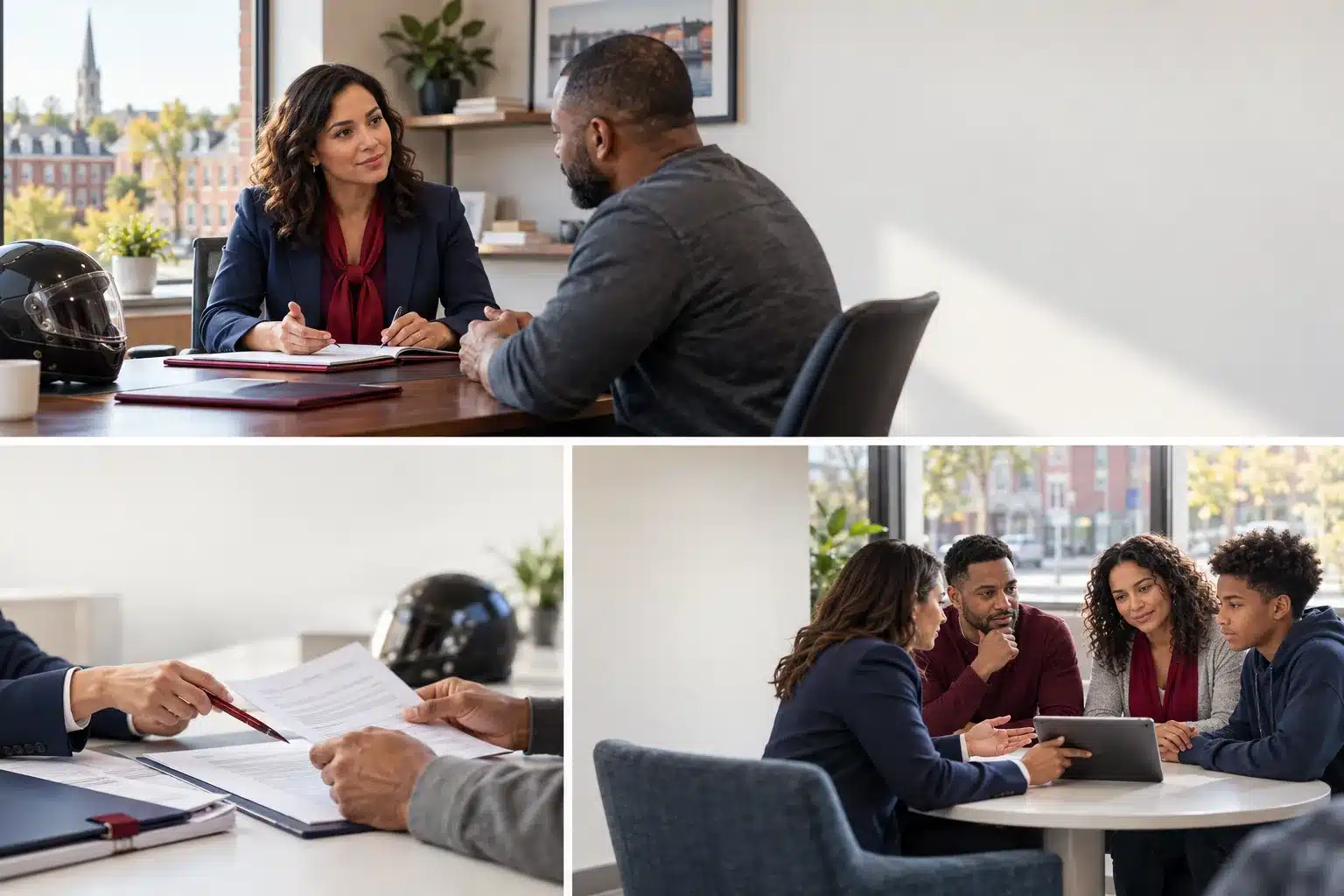 Motorcycle Accident Attorney in Bel Air, MD: What Harford County Riders Should Know 1 Motorcycle helmet resting beside legal documents on office desk