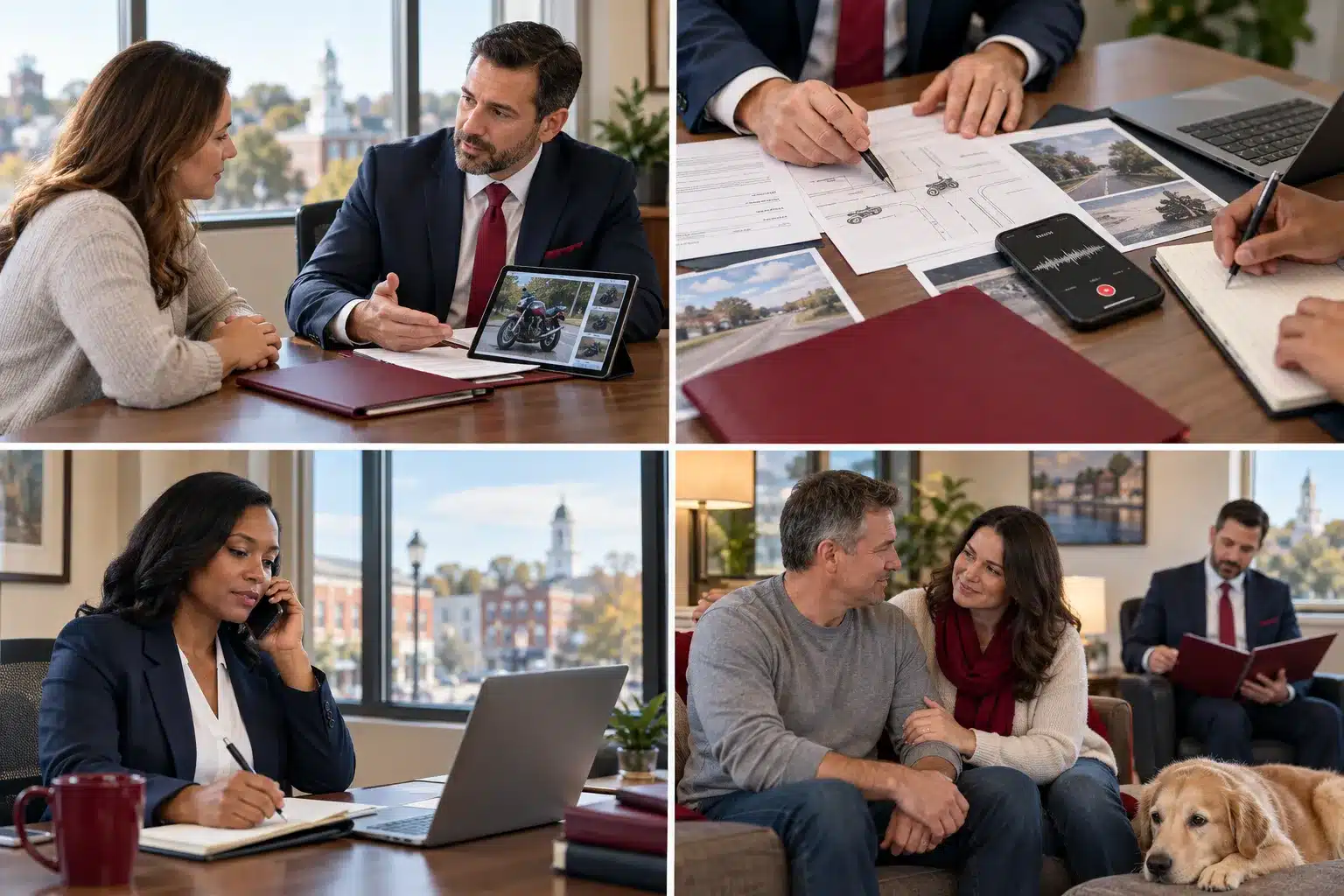 Motorcycle Accident Attorney in Bel Air, MD: What Harford County Riders Should Know 2 Bel Air motorcycle accident attorney consulting with injured rider client
