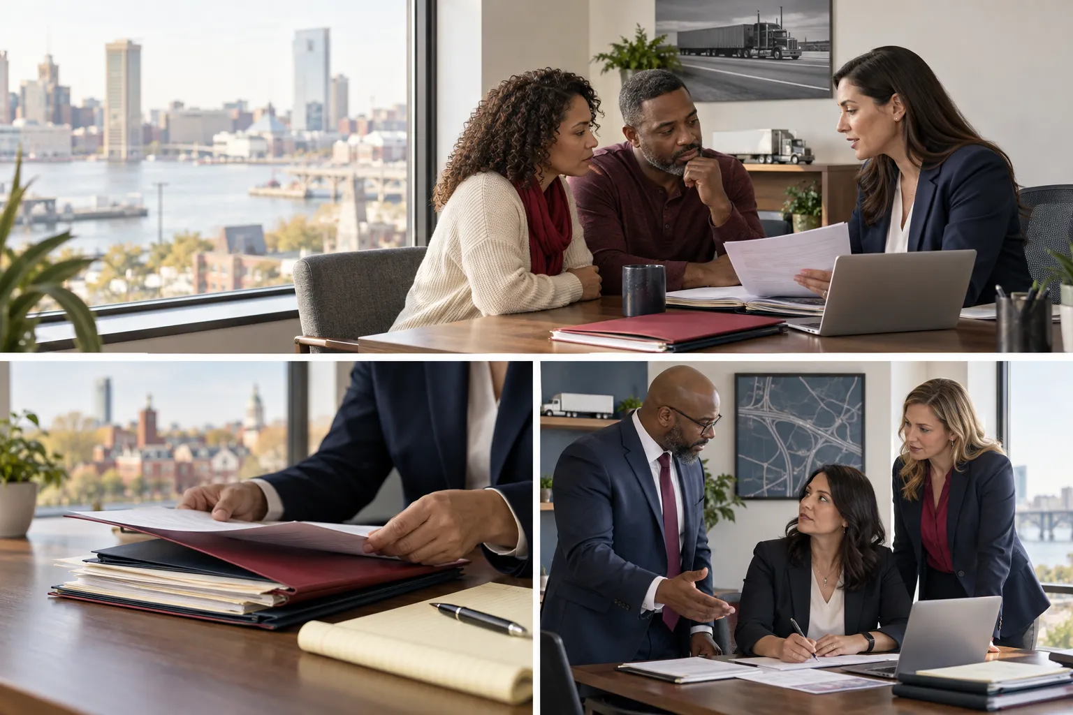 Truck Accident Lawyer in Bel Air, MD: What to Do in the First 48 Hours 1 Attorney discussing 18-wheeler crash case details with concerned client